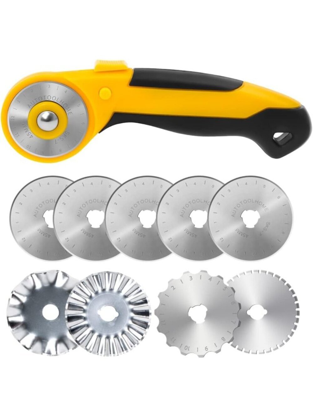45mm Rotary Fabric Cutter with 9 Blades - Perfect for Quilting, Sewing & Crafts